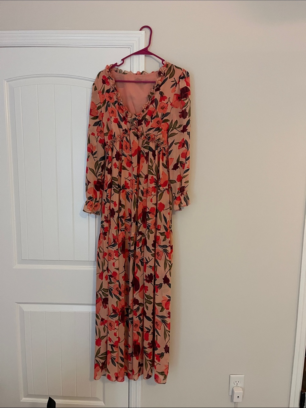 Floral Pink Long Sleeve Maxi Dress